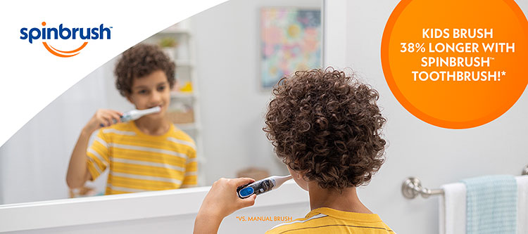 Kids brush 38% longer with a Spinbrush toothbrush