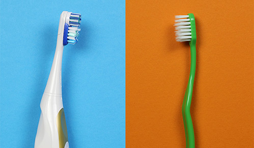 Spinbrush electric toothbrush compared to manual toothbrush.