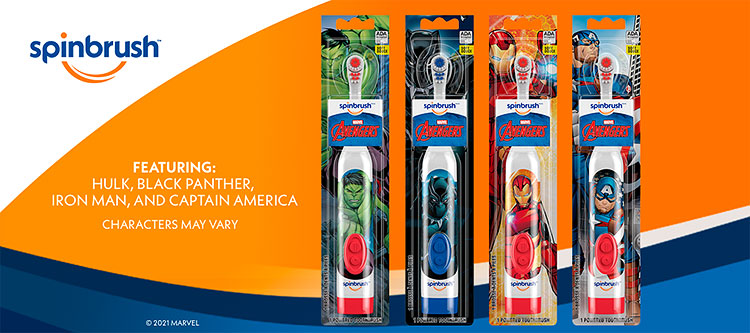 Spinbrush Marvel Avengers kids toothbrush packaging