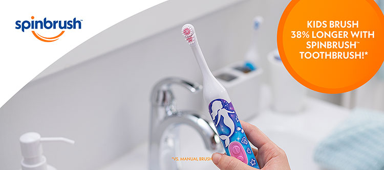 Kids brush 38% longer with a Spinbrush toothbrush