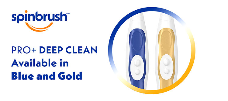Spinbrush pro deep clean toothbrush available in color blue and gold
