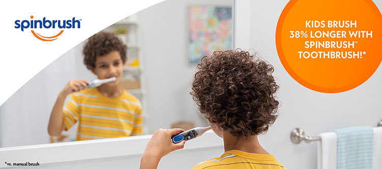 Kids brush 38% longer with a Spinbrush toothbrush