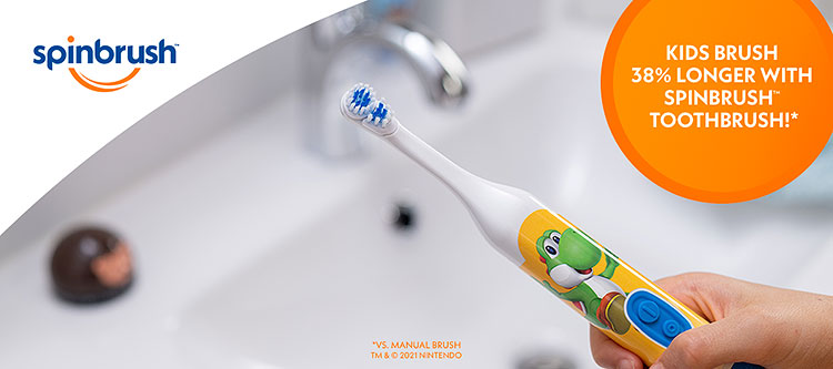 Kids brush 38% longer with a Spinbrush toothbrush